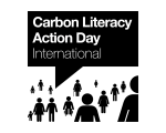 Logo with drawing of lots of people with the speech bubble above saying Carbon Literacy Action Day International