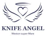 The logo for the Knife Angel's visit to Weston-super-Mare, showing two angel wings framing a heart with a halo