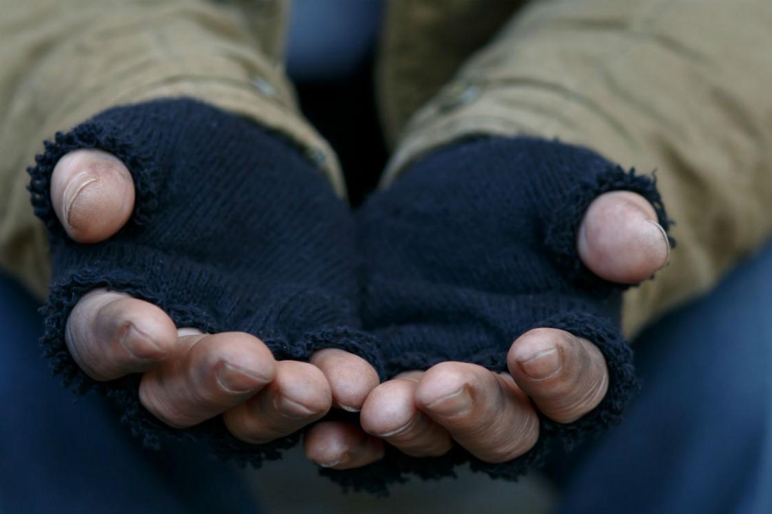hands of homeless person