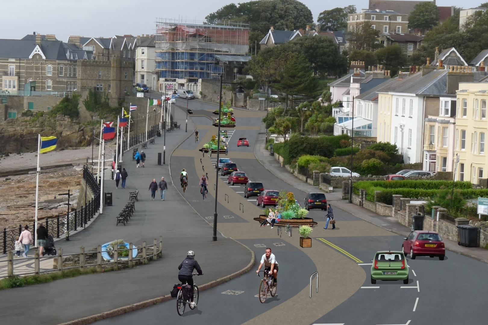 computer generated photo of proposed road changes to Clevedon seafront