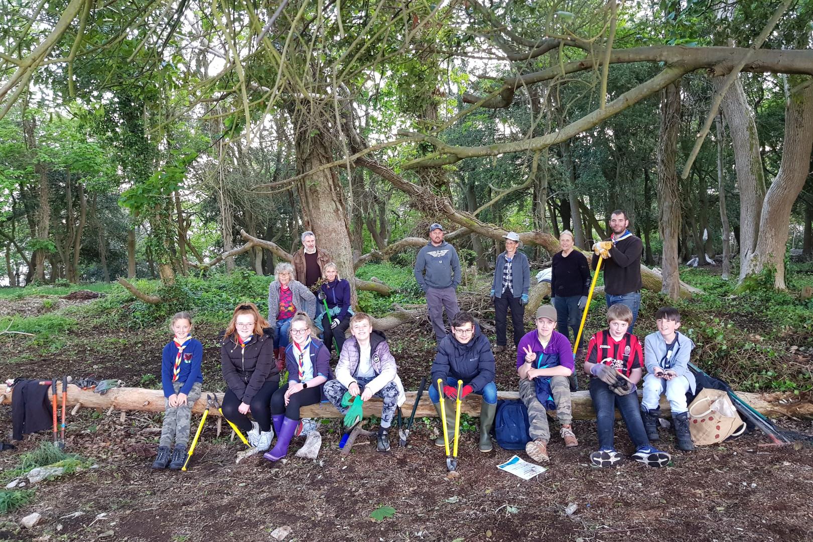 1st Ashcombe Scouts Group working at hillfort