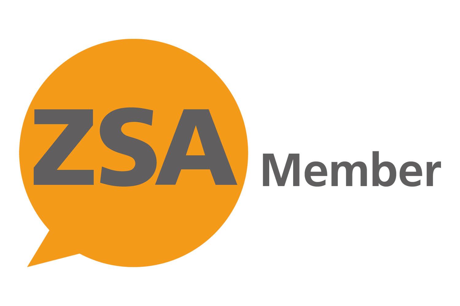 Logo with the letters 'ZSA' in a speech bubble next to the word 'Member'