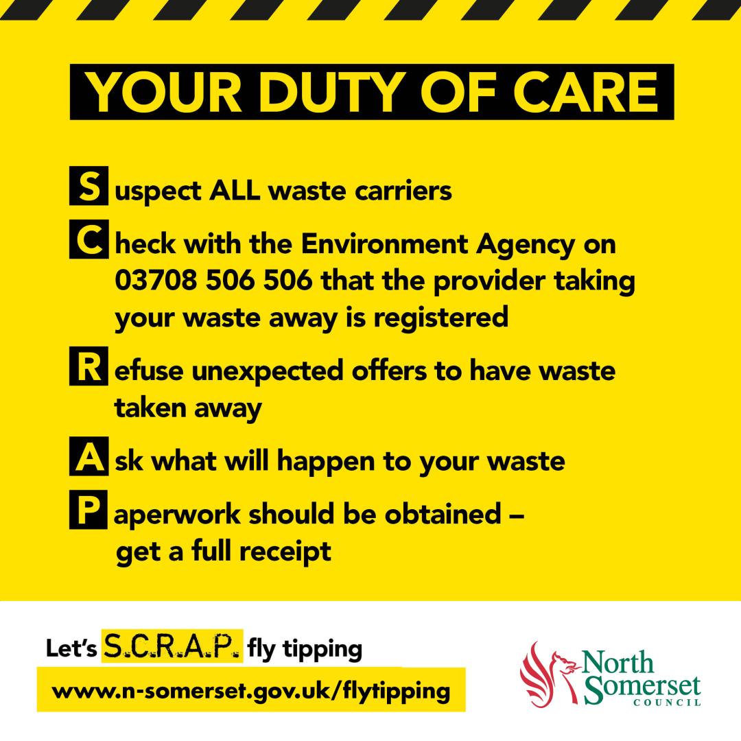 An image of a poster created by North Somerset Council to help prevent fly-tipping.