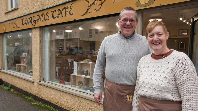 A photo of Sonya and Ian Stockley outside Congars Cafe in Congresbury.