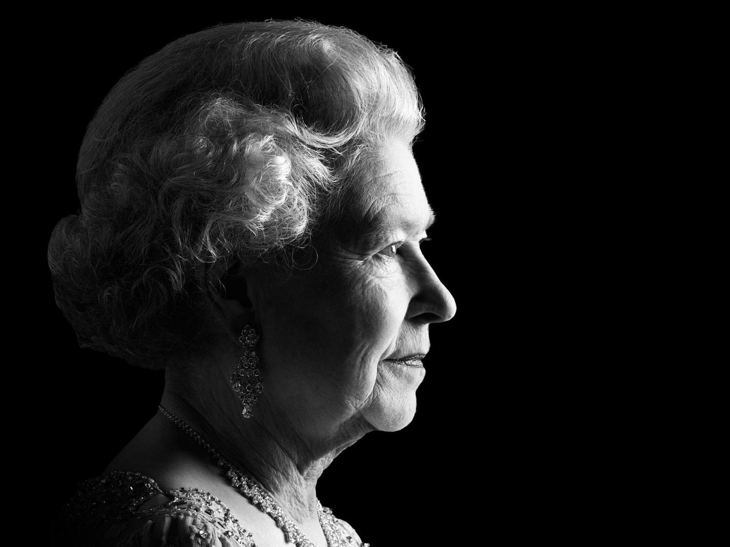 Black and white profile of Her Majesty Queen Elizabeth the second