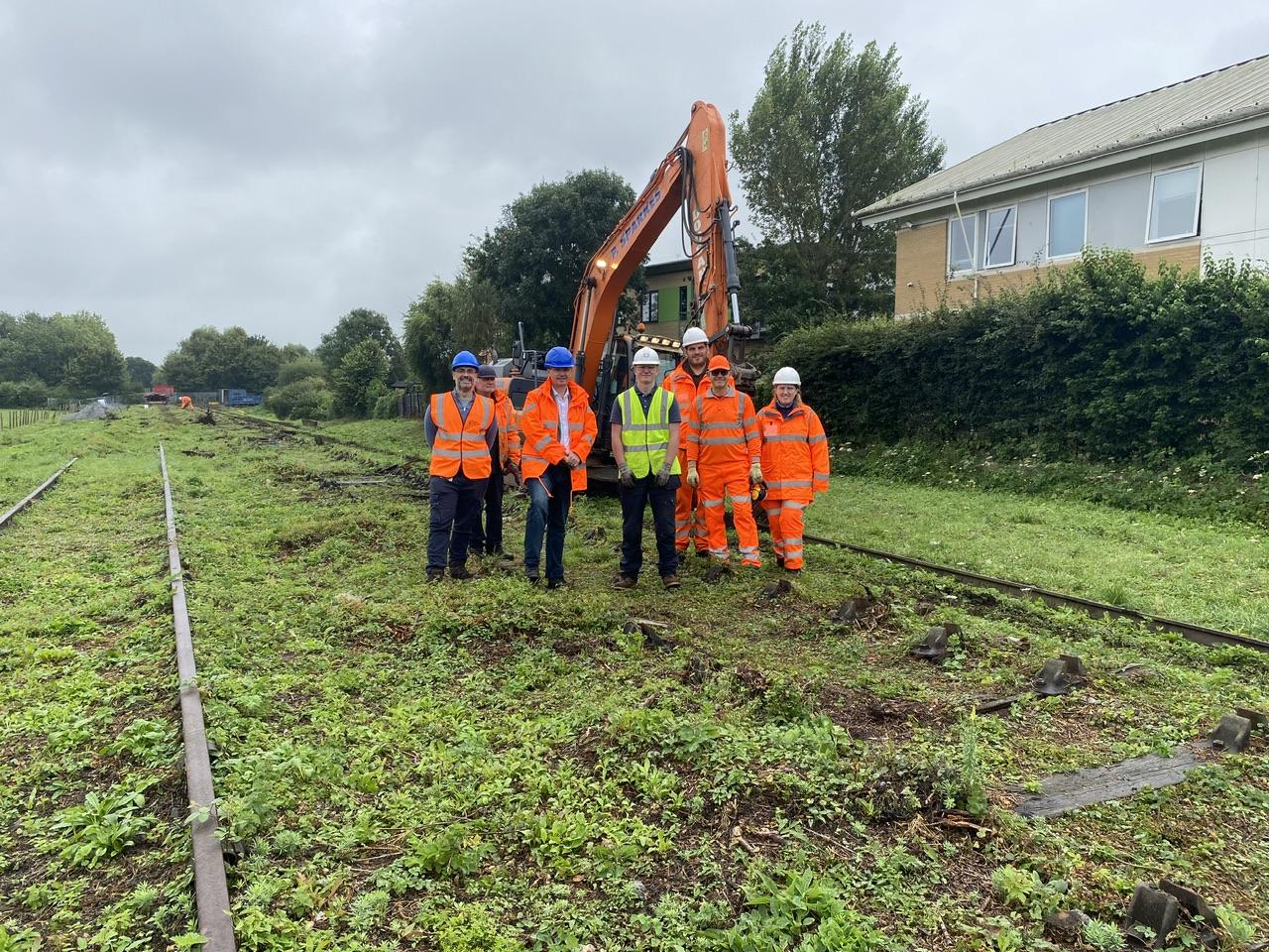 Cllr Mike Bell and volunteers from the Avon Railway Group removing old tracks from the Portishead Rail line