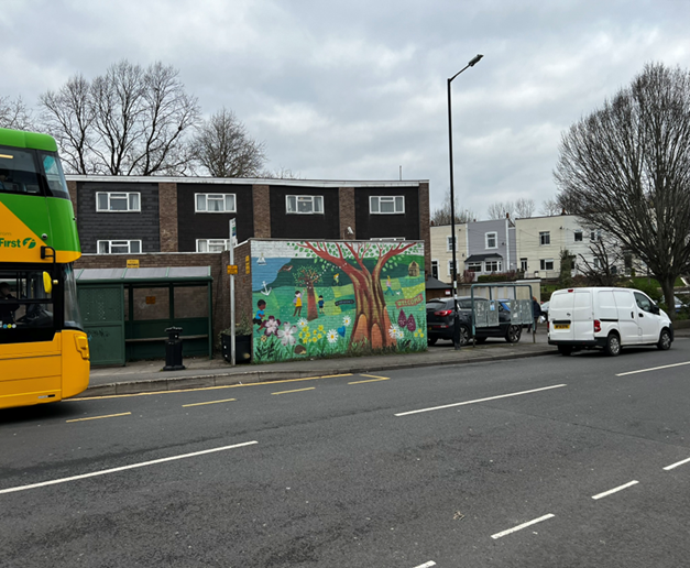 Bus at bus stop in Pill