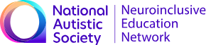 Logo for the Neuroinclusive Education Network showing text with a rainbow coloured circle
