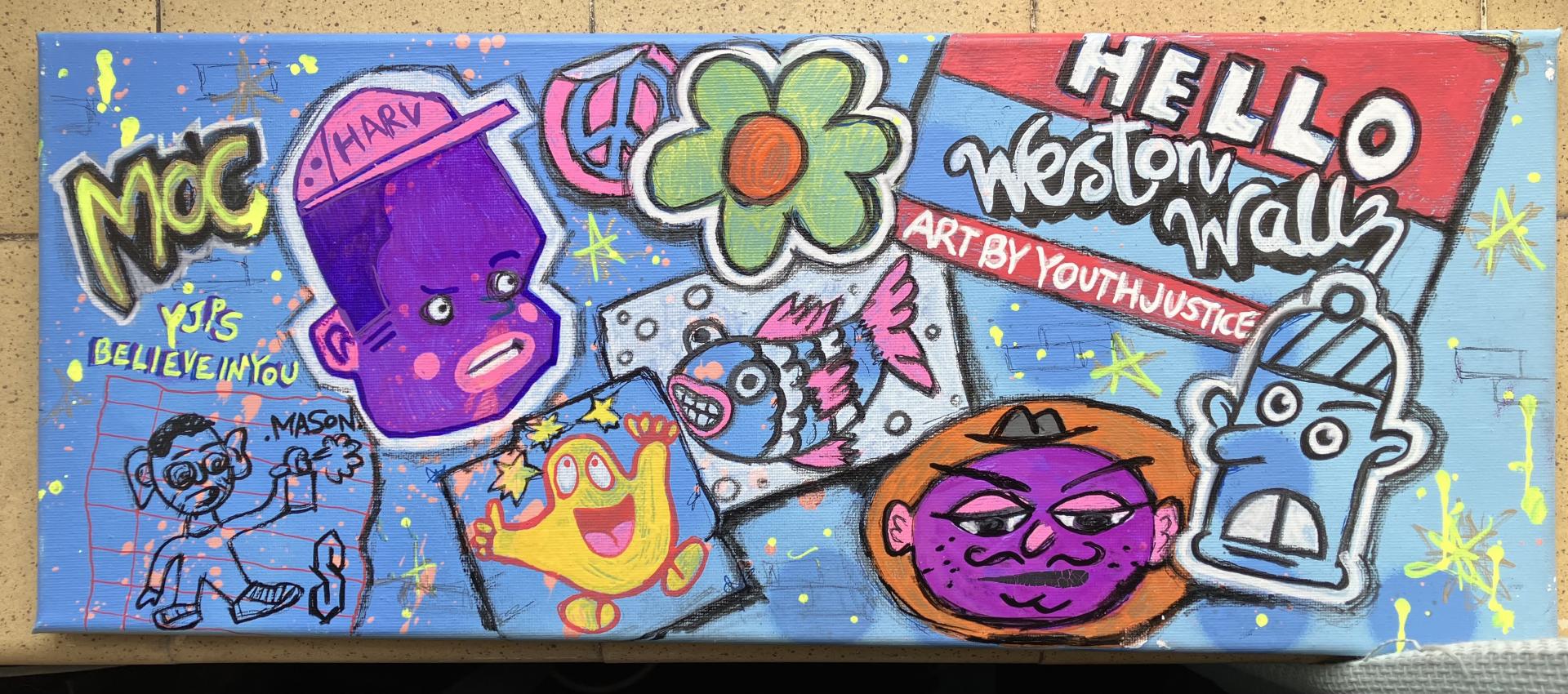 A wall in Weston-super-Mare covered in brightly coloured graffiti
