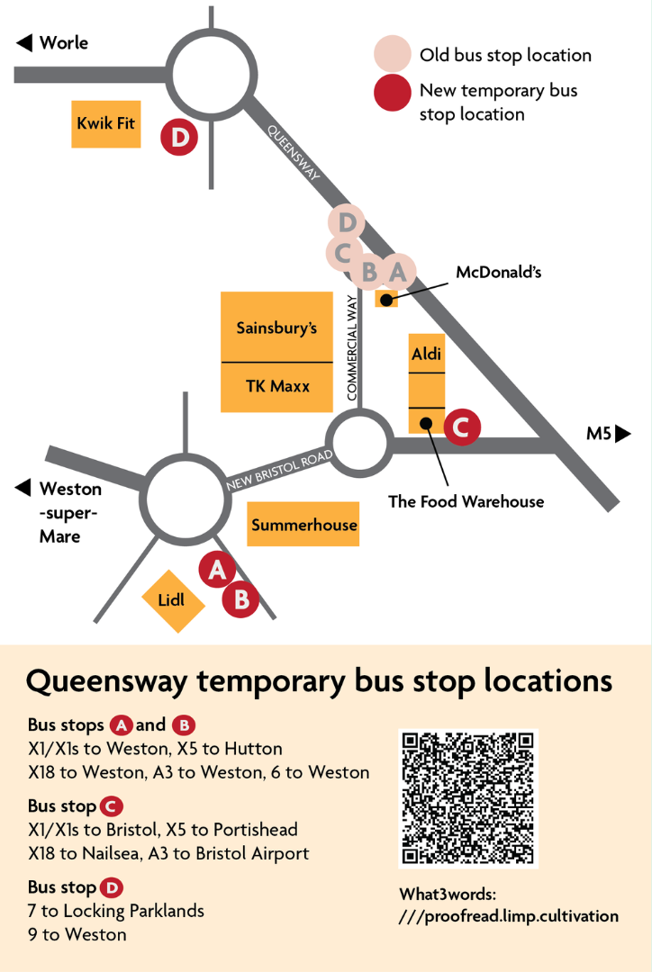 Map of temporary bus stops