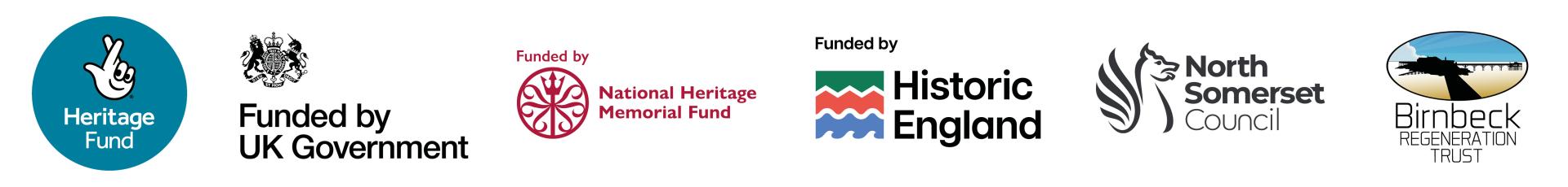 Logos Heritage Fund, Funded by UK Government, National Heritage Memorial Fund, Historic England, North Somerset Council, Birnbeck Regeneration Trust
