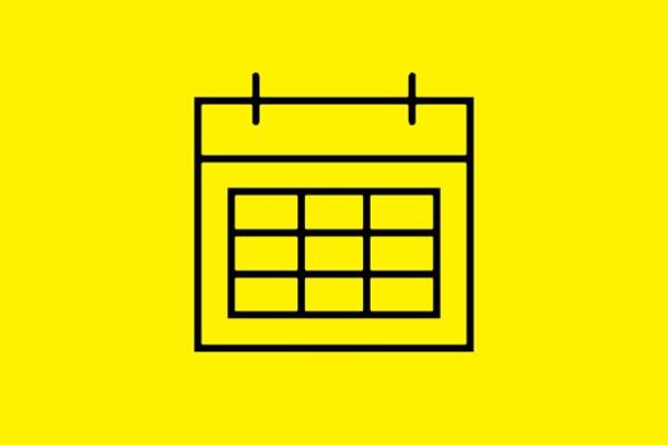 Yellow background with a black line drawing of a calendar icon
