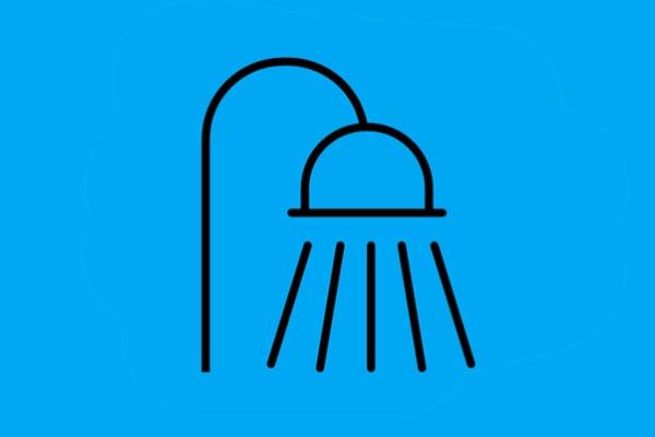 Blue background with a shower icon