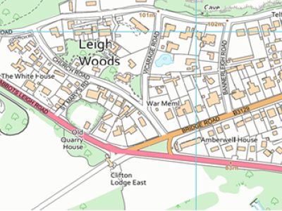 A map showing the area of Leigh Woods and the streets included in the parking scheme.