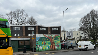 Bus at bus stop in Pill